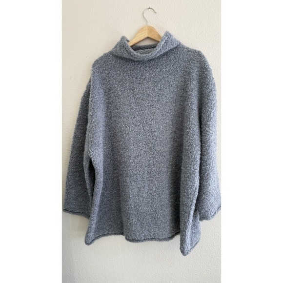 J. Jill Sweaters - J. Jill 2X Tunic Sweater Blue Pullover Mock Neck Acrylic Mohair Textured Fuzzy